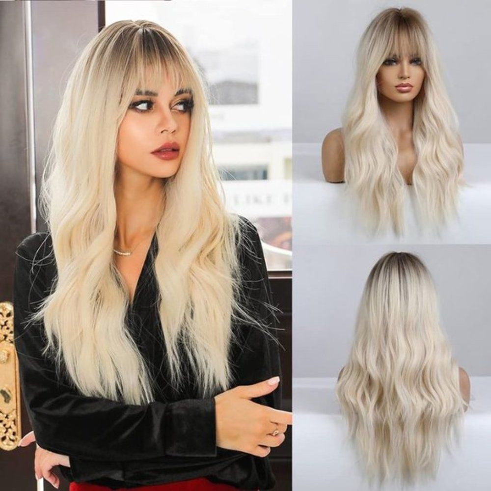 26 Inches Long Wig Natural Synthetic Hair - Blonde
